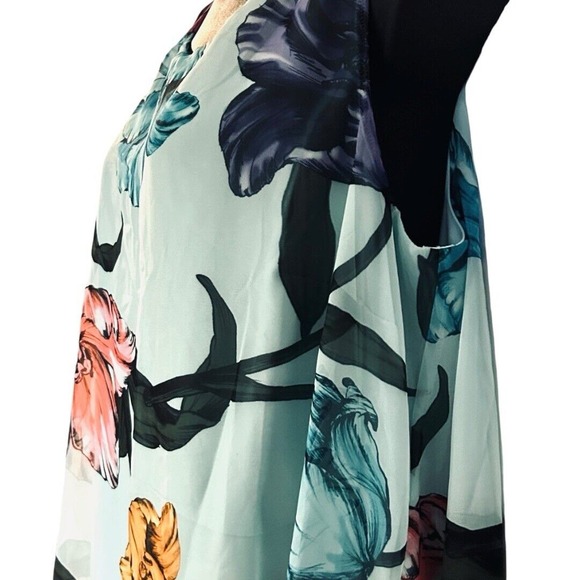 Midnight Velvet Chiffon Popover Pool Blue Floral Summer Cocktail Brunch Jumpsuit - Picture 11 of 16